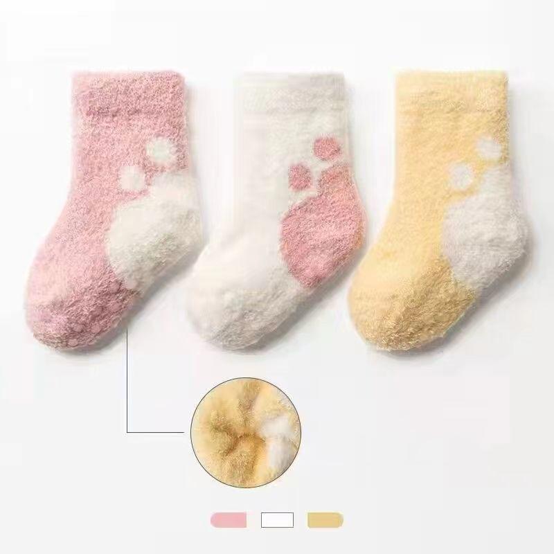 3PCS Set Baby Socks Sbring Autumn and Winter Thick Warm Baby Plush Socks Children's Coral Velvet Floor Socks 0-3 Years Old