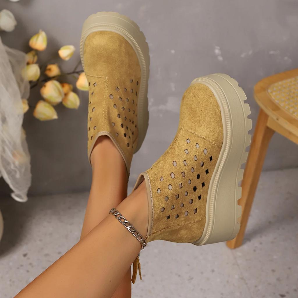 Fashion Summer Women Boots Leather Moccasins Women Platform Flats Women Shoes Ankle Booties Mid Calf Boots Females ZIP Pumps Shoes
