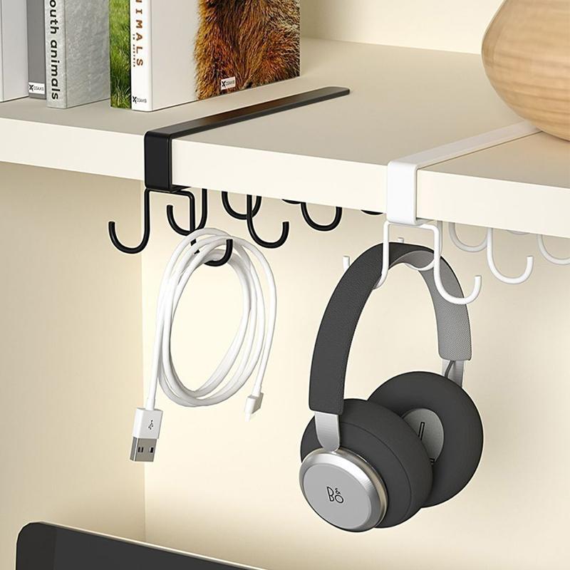Multifunctional Double-Row Storage Hook Wardrobe Cabinet Metal Shelves Hanging Hooks Punch-Free Hanging Cup Holder Kitchen Tool