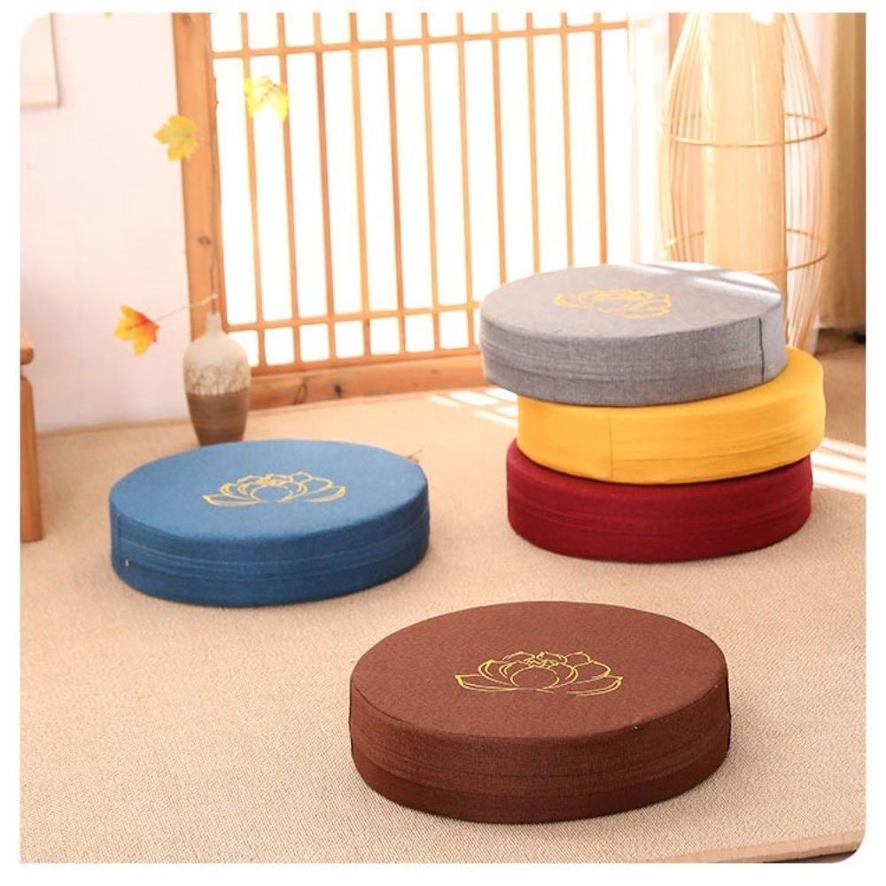 New Lotus Embroidered Yoga Meditation Cushion Washable Removable Cover Tatami Mat Thickening Fill Round Linen Futon Cushion