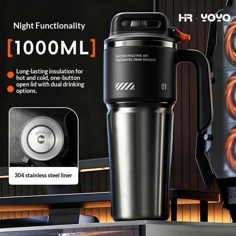 Stainless Steel Car Tumbler 1000Ml Double Drink Insulated Water Bottle With Handle For Driving Camping Outdoor Daily Use