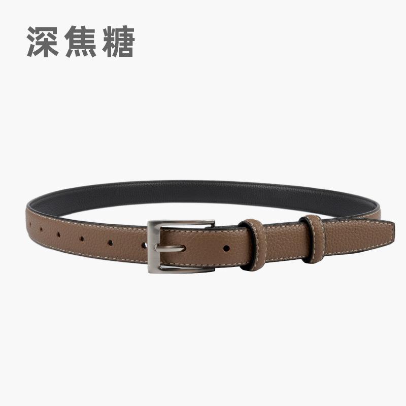 The First Layer Of Cowhide Lychee Pattern Genuine Leather Women'S Belt Retro Belt With Jeans Casual Pants Width 2.3Cm Pin Buckle