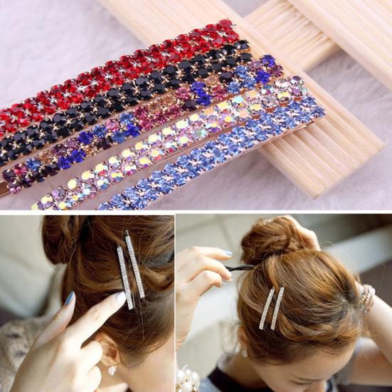 1Pc Women Two Row Rhinestone Hair Slide Clip Hairpin Bobby Pin Accessory Jewelry