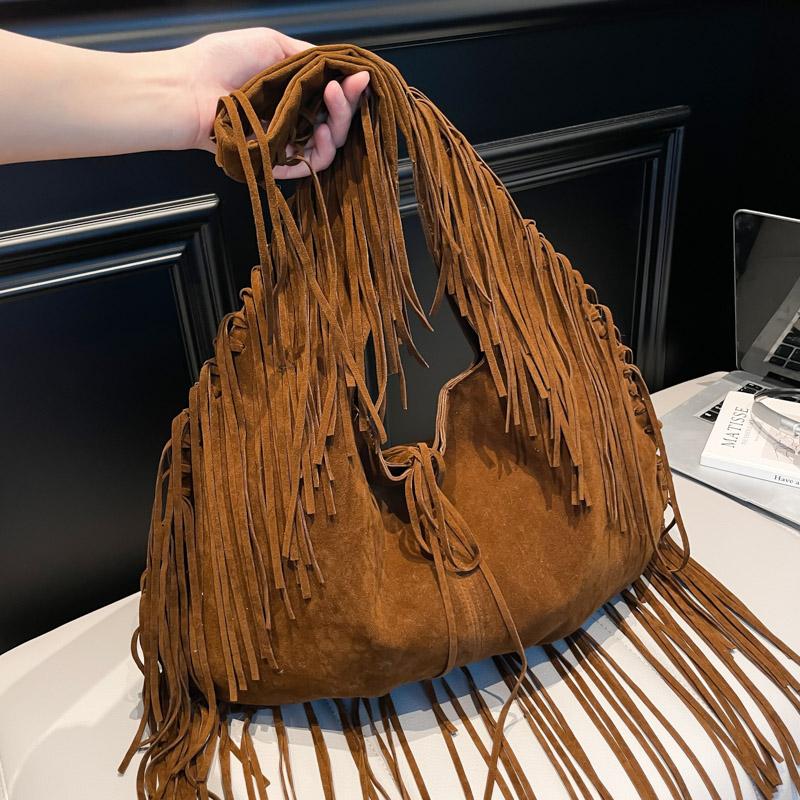 Vintage Fringe Hobo Bag Women Tassel Shoulder Bag Large Retro Tote Handbags Hippie Armpit Bag Western Cowgirl Underarm Pouch