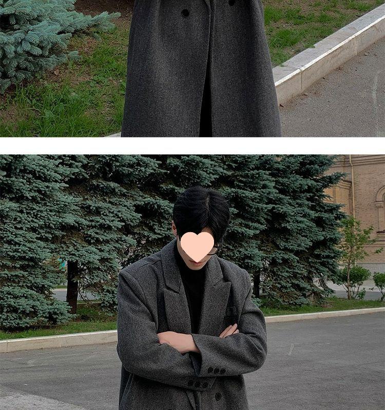 Men's Korean Style Over-the-Knee Wool Winter Coat - Thickened, Mid-Length, Loose Fit