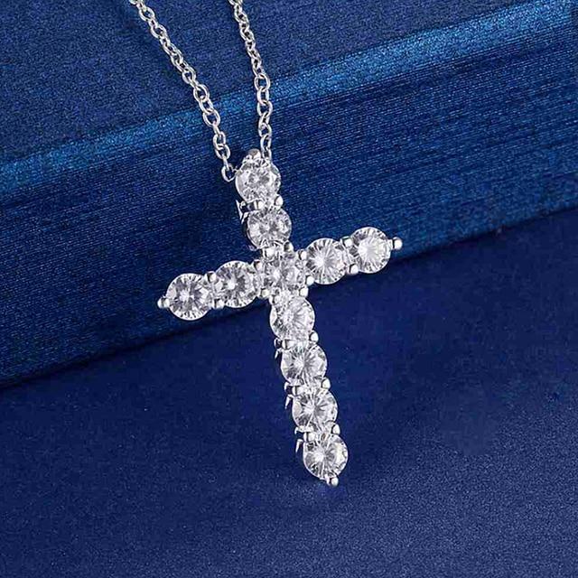 Klassisk retro skinnende Cubic Zirconia Cross for kvinner Mote Gull Sølvfarge Krystall Cross Choker Anheng Halskjede Festsmykker