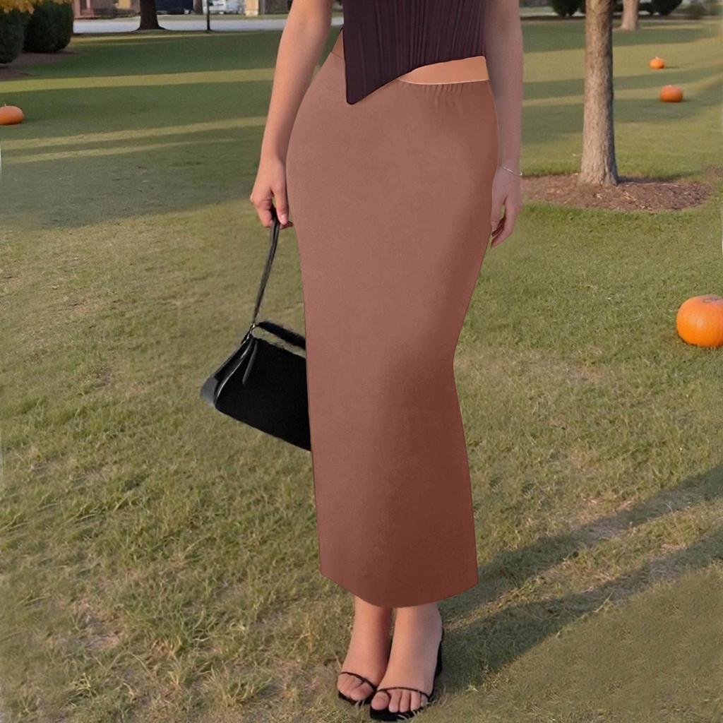 Women's Casual Fashion Colour Fishtail Split Skirt Elasticated Slim Half-body Skirt