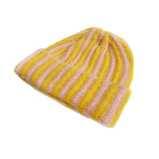 

Зимняя вязаная шапка пэчворк цветная в полоску принт мягкая на ощупь дышащая без полей шапка для активного отдыха шапка-пуловер жёлтый