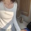 Solid Color Low-cut Square-neck Tight-fitting Bottoming Shirt for Women Spring New Slim-fitting Long-sleeved T-shirt Short Inner Top