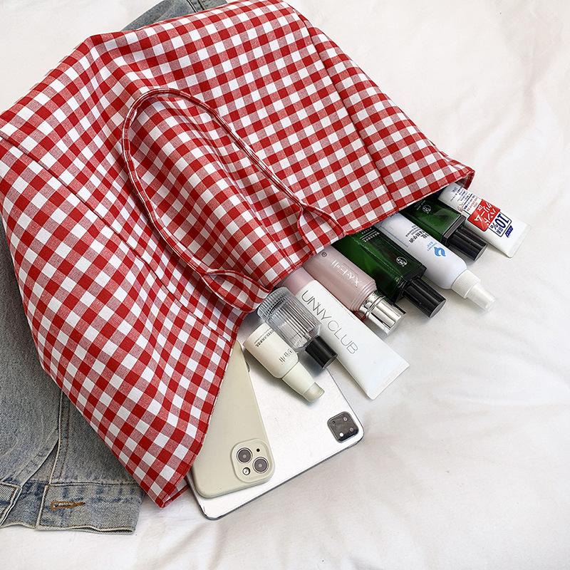 Summer lazy wind black and white plaid shopping bag open large capacity shoulder bag casual simple portable tote bag