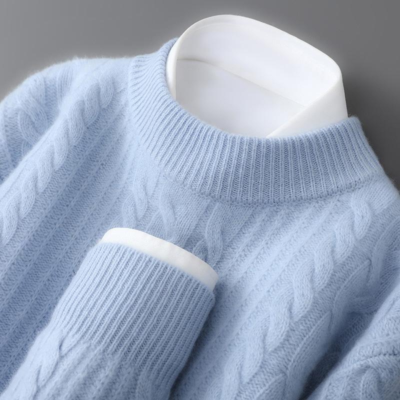 Men’s Pure Wool Thick Half-High Collar Pullover Sweater - Casual Autumn/Winter Knit