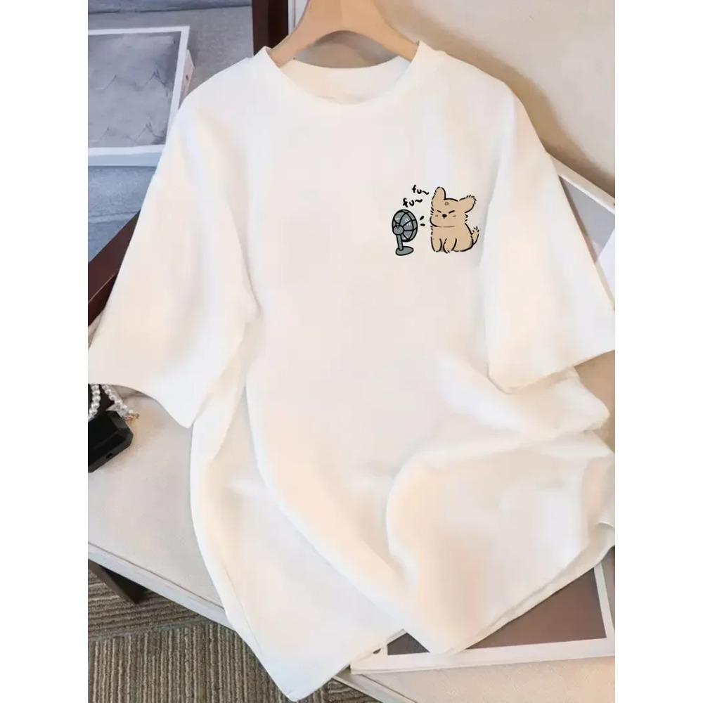 Plus  Size Womens White Short  Sleeve T  shirt Minimalist Cartoon Animal Print Cute  Trendy