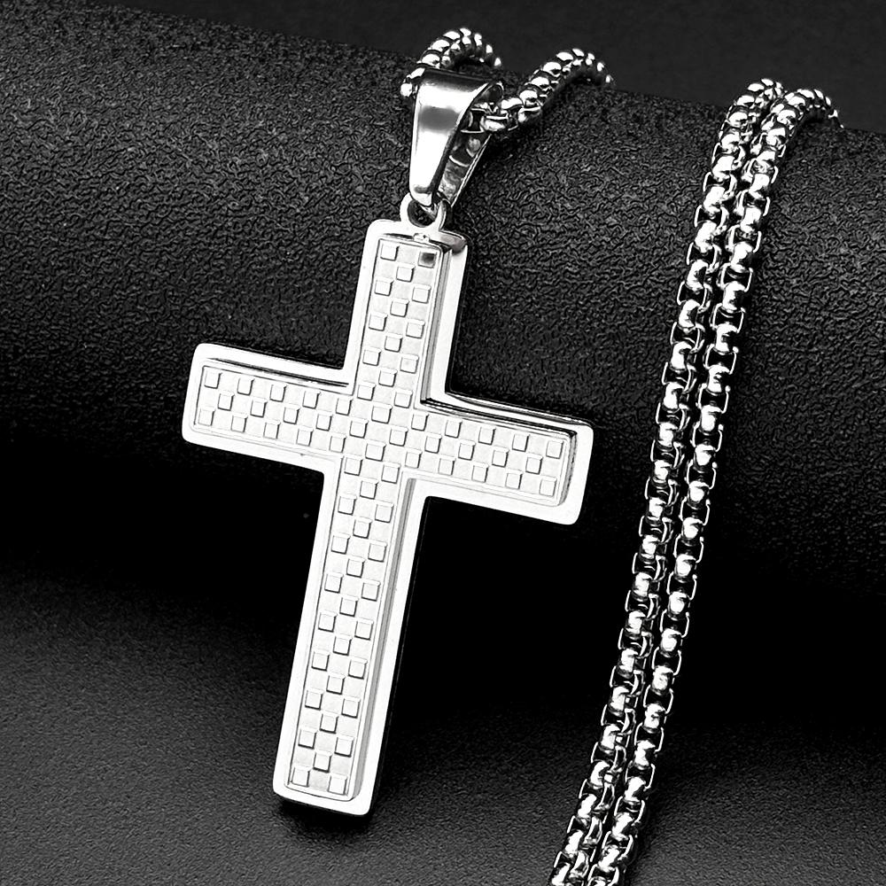Christian Checkered Jesus Cross Pendant Necklace for Man Women Stainless Steel Gold Color Amulet Faith Hip Hop Chain Jewelry