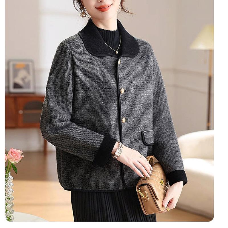 

Весеннее трикотажное пальто для женщин среднего возраста и пожилых, новая куртка, весенне-осенний топ average size серый