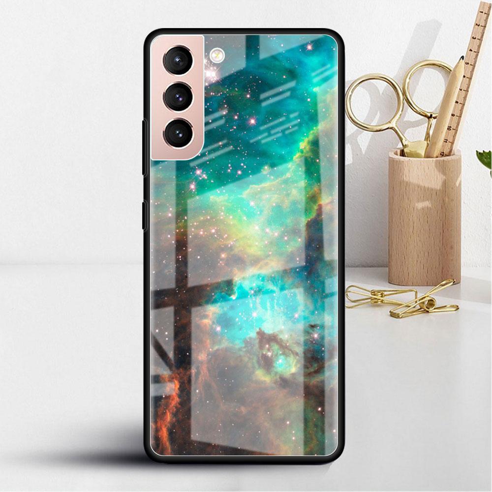 Glass Case For Samsung Galaxy S22 S20 FE S21 5G S10 S9 Plus Note 10 20 Lite Tempered Phone Cover Star Cloud
