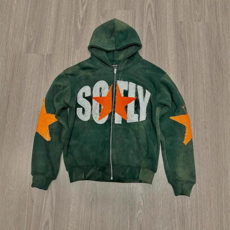 Mens Oversized Hooded Zip-Up Sweatshirt With Star Print Loose Fit Casual Long Sleeve Top