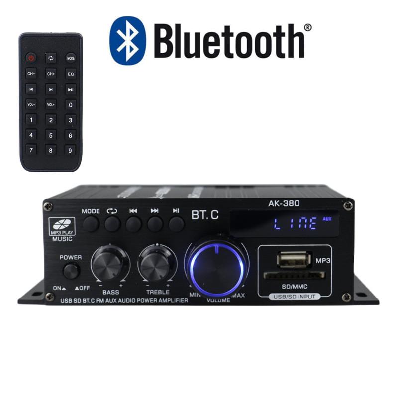 Amplificador de Potência Bluetooth Portátil para Carro AK380 12V Amplificador de Áudio HIFI Doméstico Sistema de Som Surround Estéreo 15.5X8.5X4.5CM