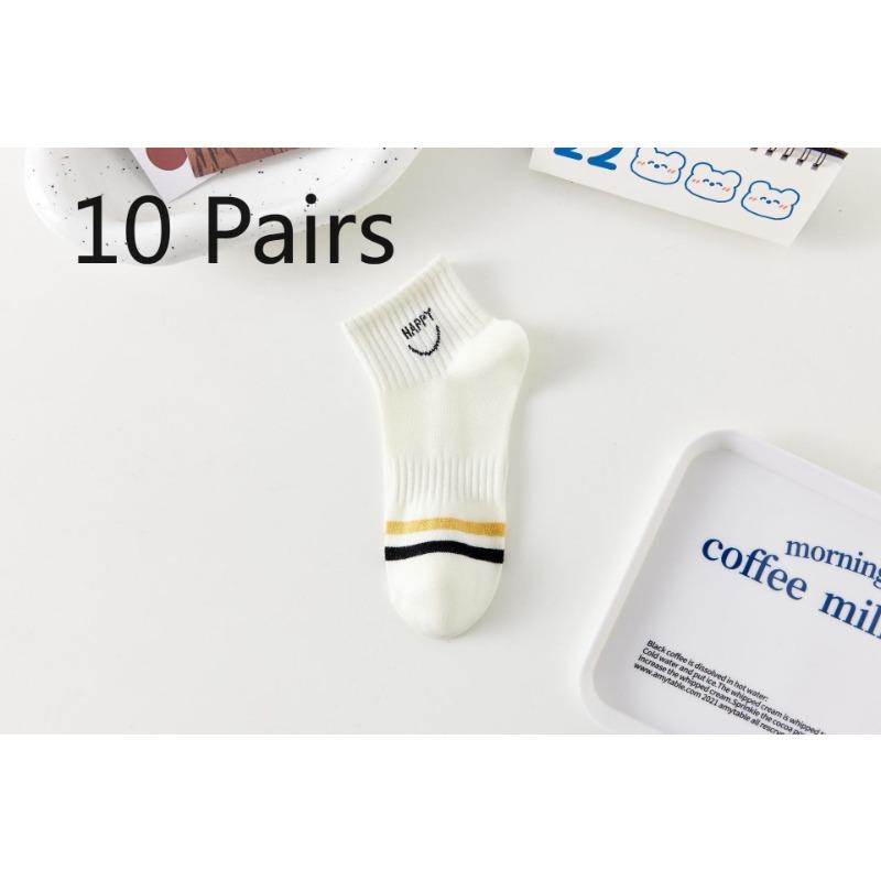 

10 пар женских весенне-осенних носков с надписями, смайликами и милым спортивным дизайном, белого цвета 10 Pairs