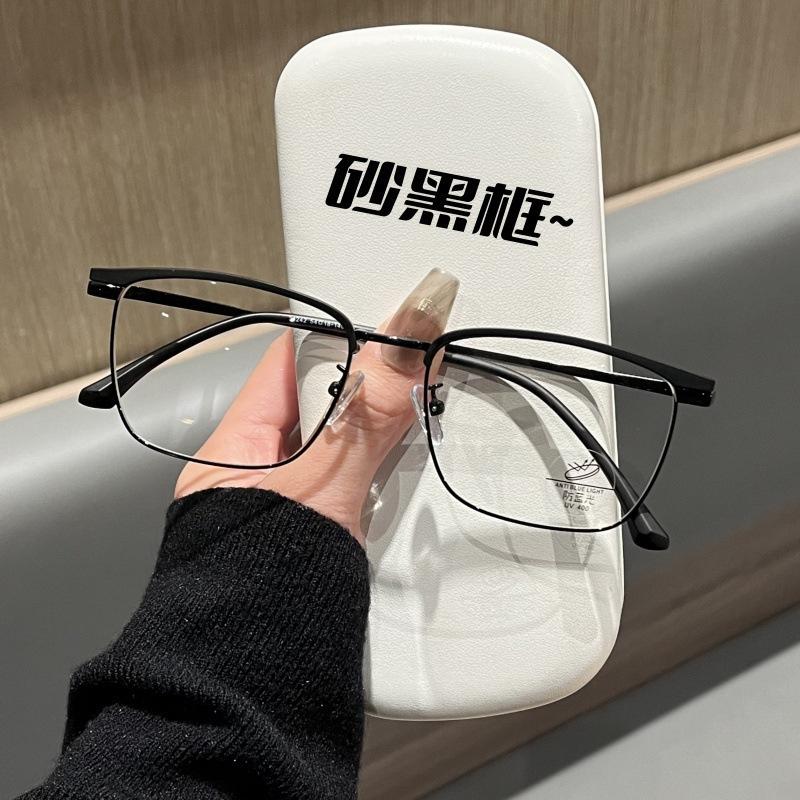 Half-Frame Glasses, Men'S Black-Frame Frames, Eyebrow Line, Women'S Flat Big Face, Retro Wood Grain Eyebrows, Myopia, Eye Frame.