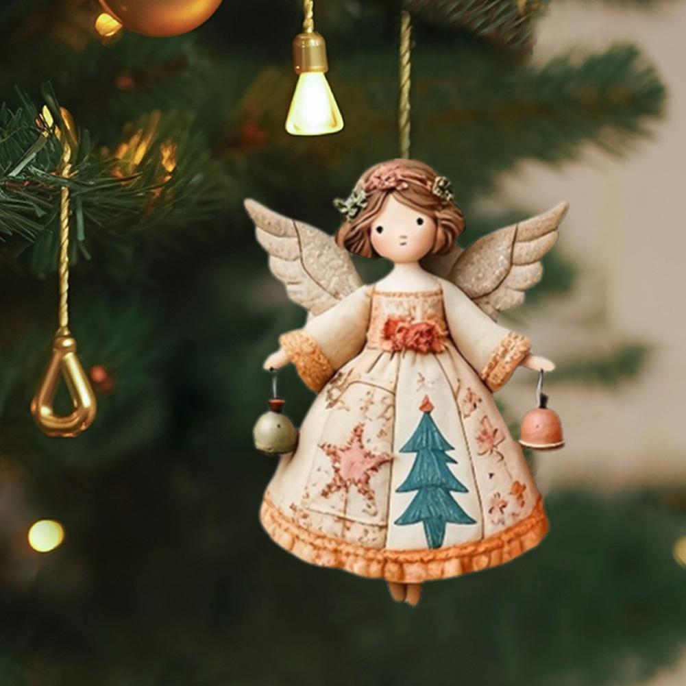 Wooden Christmas Angel Pendant Handcrafted Holiday Gift for Tree Decor Peace Symbol Lightweight Portable Festive Ornament