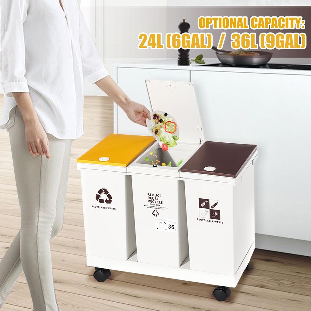 

24/36L Floor Standing Space Saving Wet Dry Sorted Trash Can Kitchen Sorting Waste Bin Home Corner Garbage Bucket 24L