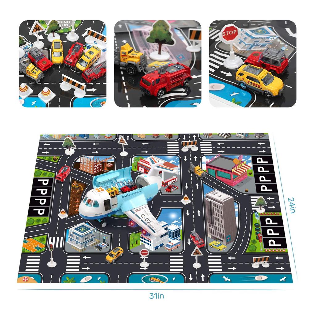 Airplane Plane Toy With Smoke Sound Light Fricton Powered Educational Toy Vehicle With Mini Cars Great Gift For Boys Girls