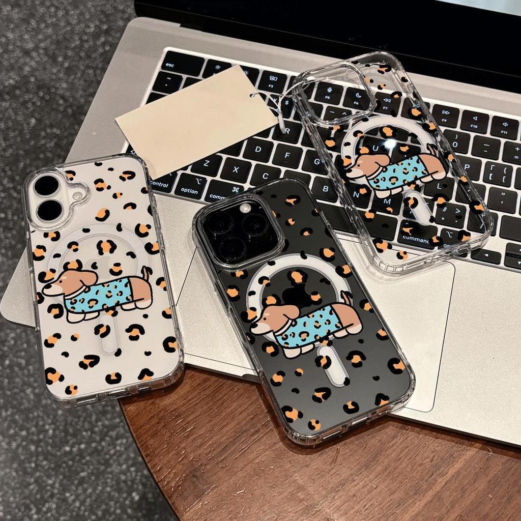 Welpen-Hülle mit Leopardenmuster, magnetisch für Apple iPhone 17 Pro Max, 14, 15, 13 Pro, 11 - Acryl-Design mit großem Loch