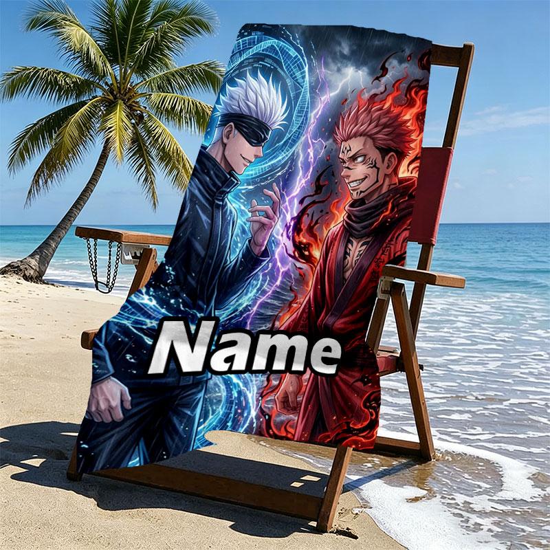 Custom Name Personalized Jujutsu Kaisen Print Beach Towel, for Trip Camping Beach Party Home Decor, Birthday Gift for Family & Friends
