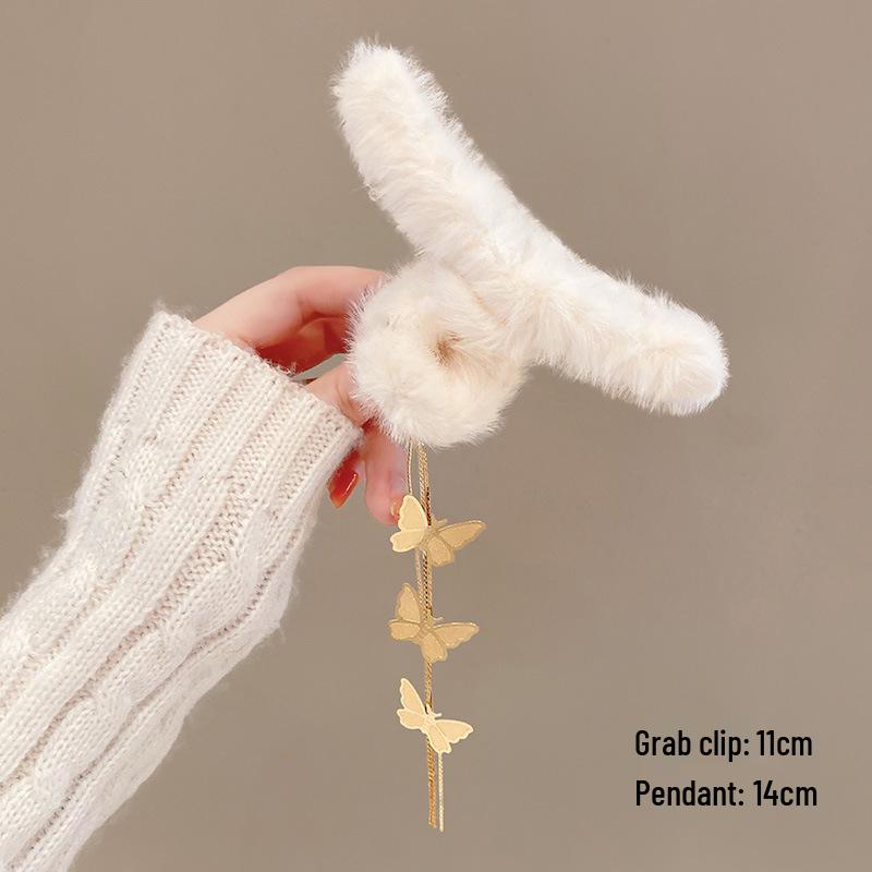 Korean Style Plush Bow Hair Clip with Tassel - Autumn/Winter Women's Hair Accessory
