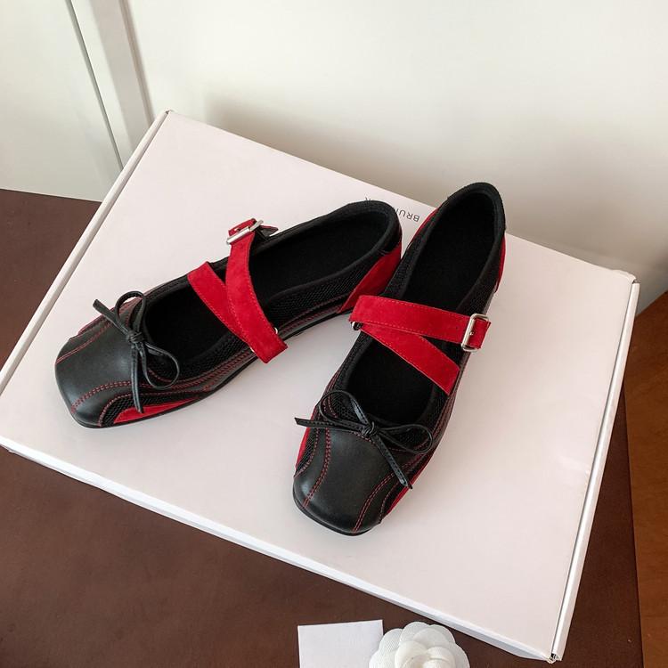 Leather version~ Silver bow single shoes women's shallow mouth new flat-bottomed leather soft-soled French retro Mary Jane shoes