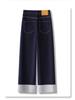 Women's Dark Blue High-Waisted Straight-Leg Jeans with Turn-Up Cuffs - New 2025 Spring/Autumn Slim Fit and Loose Wide-Leg Style