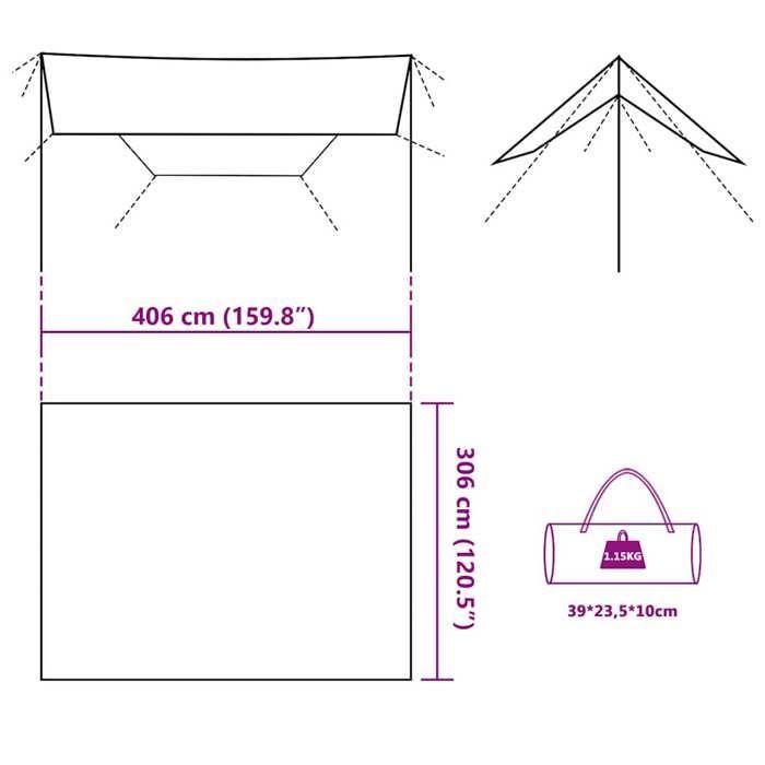 VidaXL Olive Green Camping Tarp 406x306 Cm Waterproof, Tarp, Waterproof Tarp, Lightweight Camping Tarp, Shelter Tarp, 4009597