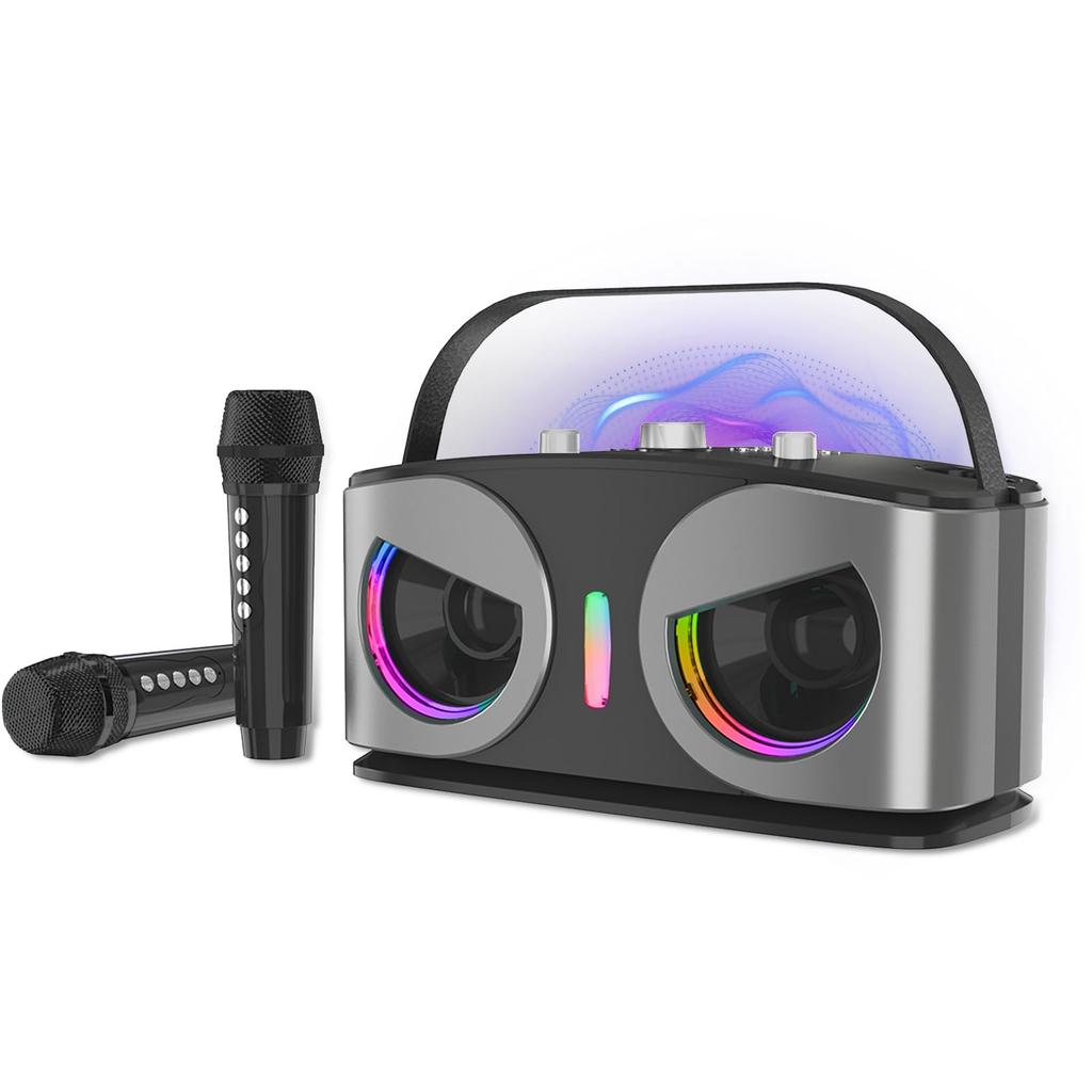 HolyCrab Karaoke Set [New Design] with Enhanced Treble and Bass, Bluetooth 5.3, Two Wireless Microphones, Dual Passive Radiators, RGB LED Rhythm