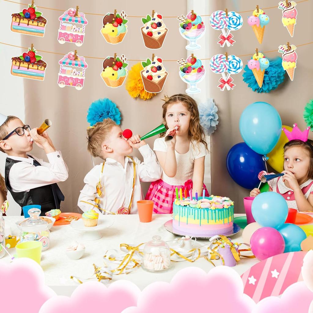 Faccito 48 Pcs Candy Cutouts Ice Cream Party Decorations Birthday Large Candy Cutouts for Classroom Bulletin Board Set Ice Cream Classroom
