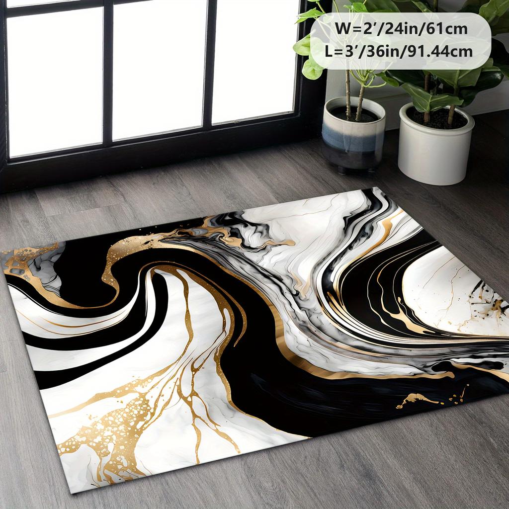 Marble Area Rug, Polyester Non Slip, Washable Low Pile, Machine Made, Living Room Bedroom Decor, Indoor Floor Mat