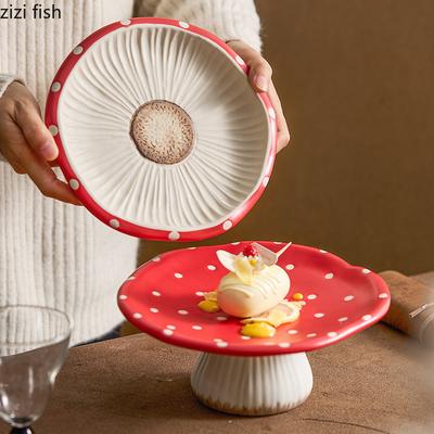 Kreativer Dessertteller aus Keramik in Form eines roten Pilzes, Sushi-Teller, Pasta-Teller, Dim-Sum-Tablett, Molekularkoch-Spezialgeschirr