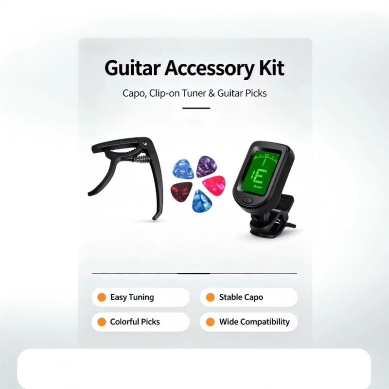 Professional Guitar Capo, Tuner, And Pick Set; Fast And Accurate Tuning; Easy To Assemble And Suitable For Beginners.
