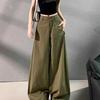 Women's American Style Green Wide-Leg Workwear Pants - Summer Loose Fit, Thin, Floor-Length, Casual 2026.