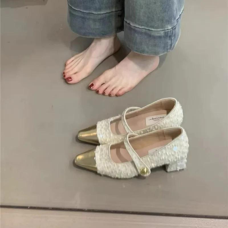 2025 Designer Women Pumps Shoes Fashion Shallow Shoes Spring Autumn Ladies Elegant Party Dress Thick Heel Footwear