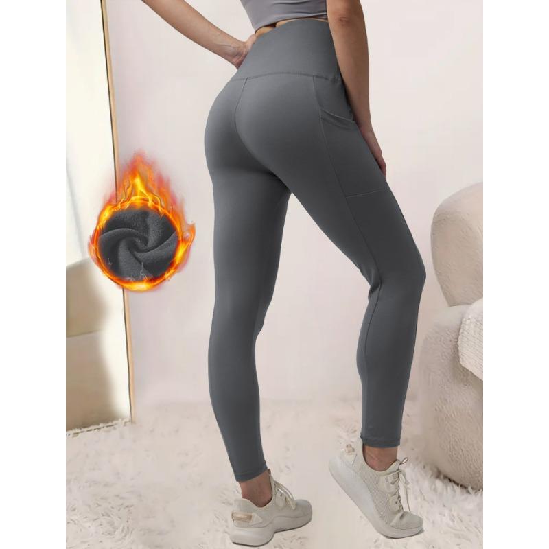 Women High Waist Fleece Lined Pocket Tight Yoga Workout Leggings