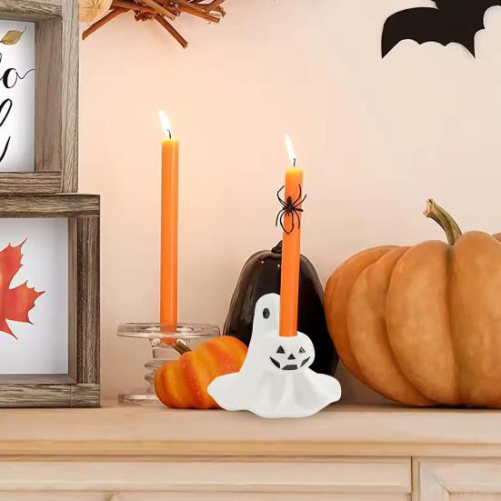 Halloween Ghost Taper Candle Holder Spooky Resin Ghost Pumpkin Tapered Candlestick Holder for Halloween Wedding Party Office Home Table Decor
