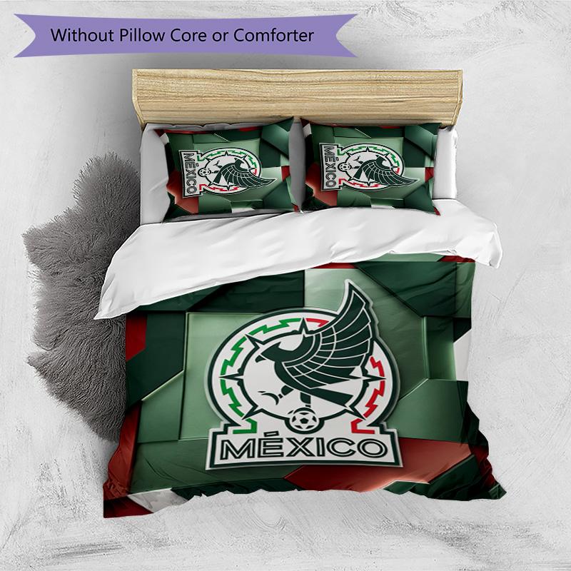 Mexico footbal Printed Bedding 3 Piece Set Cozy Breathable Bed Cover Set as Housewarming Holiday Gift