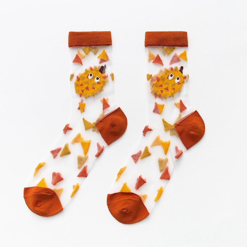 Women Thin Transparent Socks Crystal Glass Silk Socks Ladies Sweet Fruit Strawberry Avocado Peach Watermelon Summer Mesh Socks