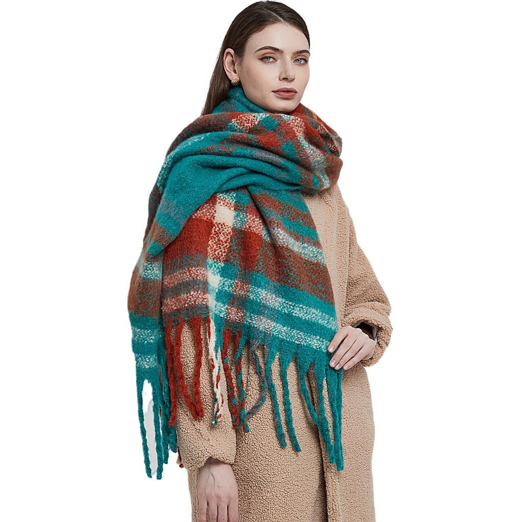 European and American Style Women's Fashion Tassel Pashmina Autumn Winter Thicken Warm Scarf Plaid Shawl