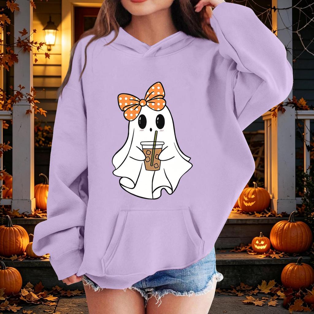 Kids Halloween Printed Hoodie, Loose Fit Casual Pullover for Boys Girls