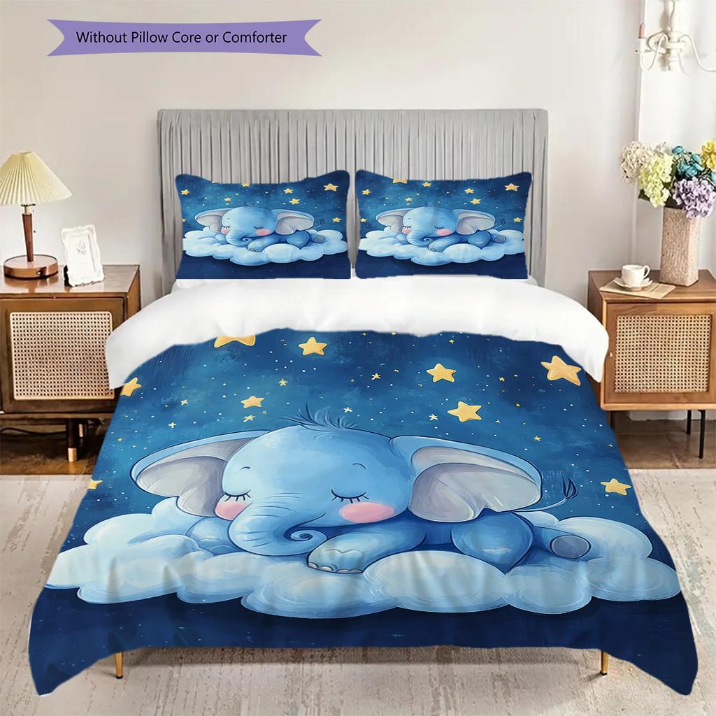 Elephant Pattern Bedding Quilt Set Quilt Cover Pillowcase Home Decoration Birthday Gift (1 * Duvet Cover + 2 * Pillowcase, Without Core)