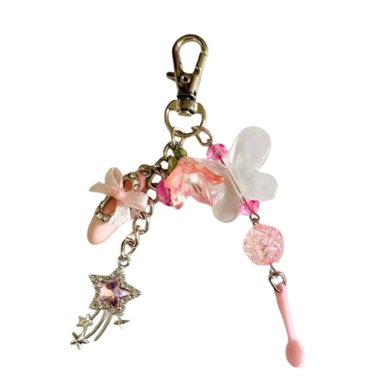 

Handcraft Ballet Shoe Keychain Charm With Rhinestones and Star Decoration for Purse Phone Keys 1