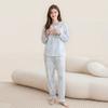 Fenteng [100% pure cotton 7A antibacterial] anti mite lace round neck cardigan long sleeved home suit set women's pajamas