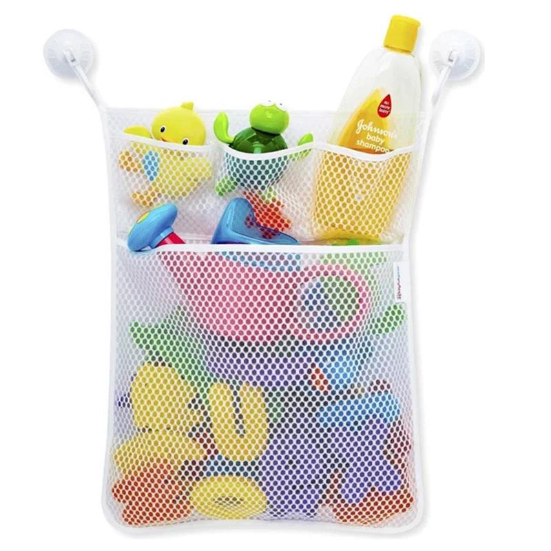 Baby Shower Bath Toys White Baby Kids Toy Storage Mesh With Strong Suction Cups Toy Bag Net Bathroom Organizer For Kids Toddlers