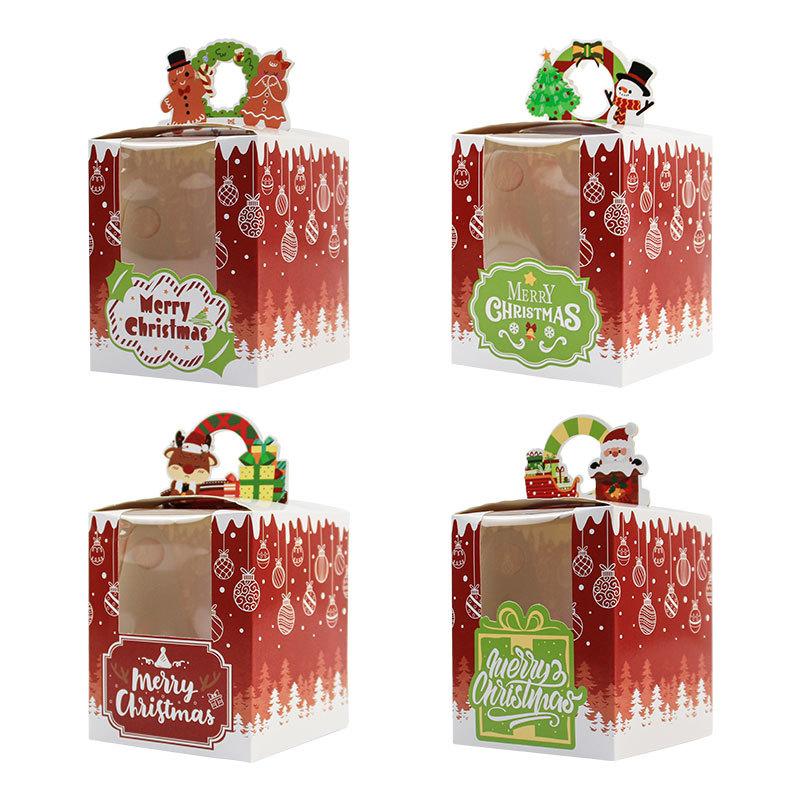 

Christmas Box Pvc Transparent Window Muffin Box With Inner Tray, Biscuit Box Cake Box Egg Tart Packaging Carton
